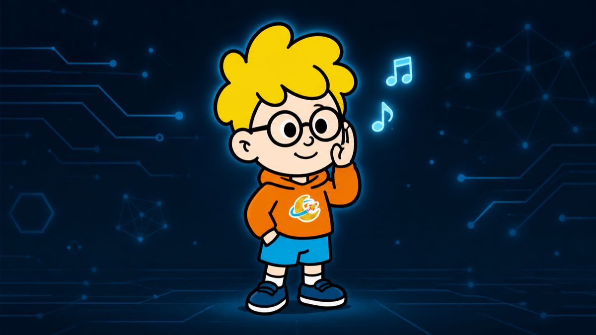 AIメガネをかけて音楽を聞くMe-Moonのキャラクター・sora