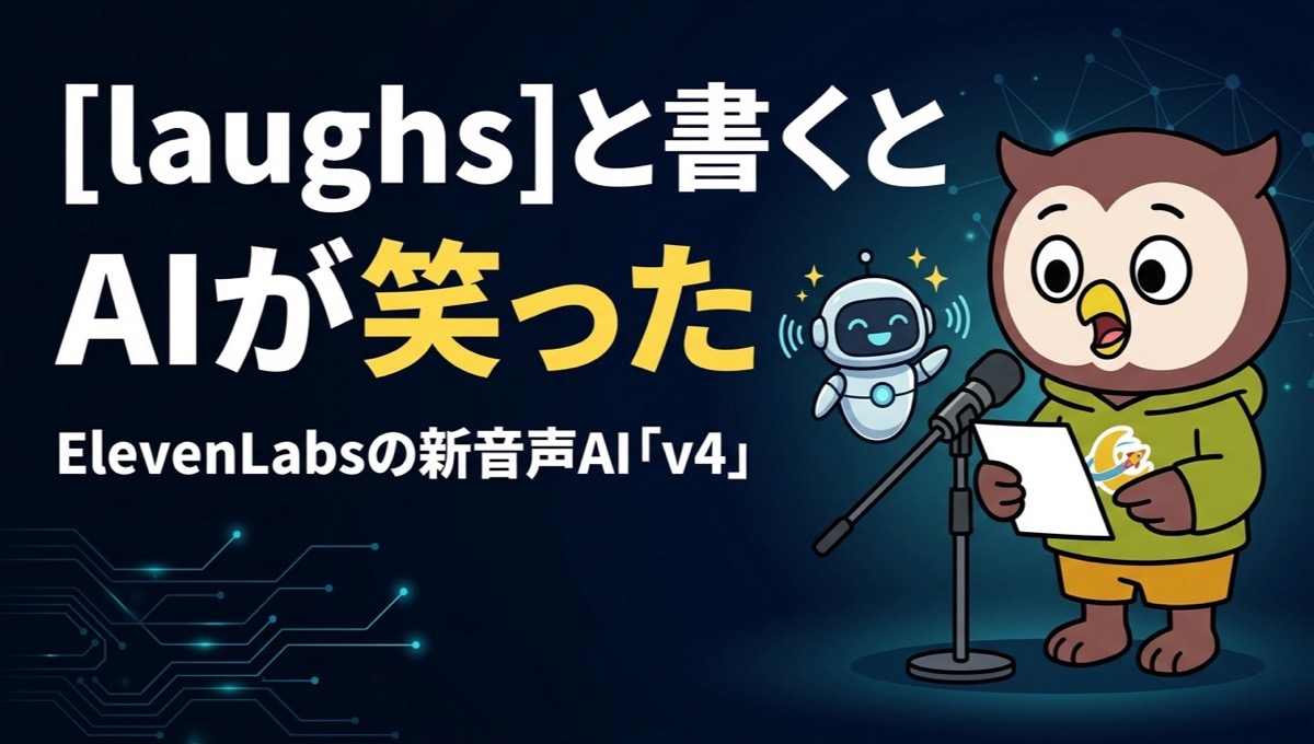ElevenLabs「Eleven v4」、文章に[laughs]と書くとAIの声が笑う。聞き比べで約75%に選ばれた